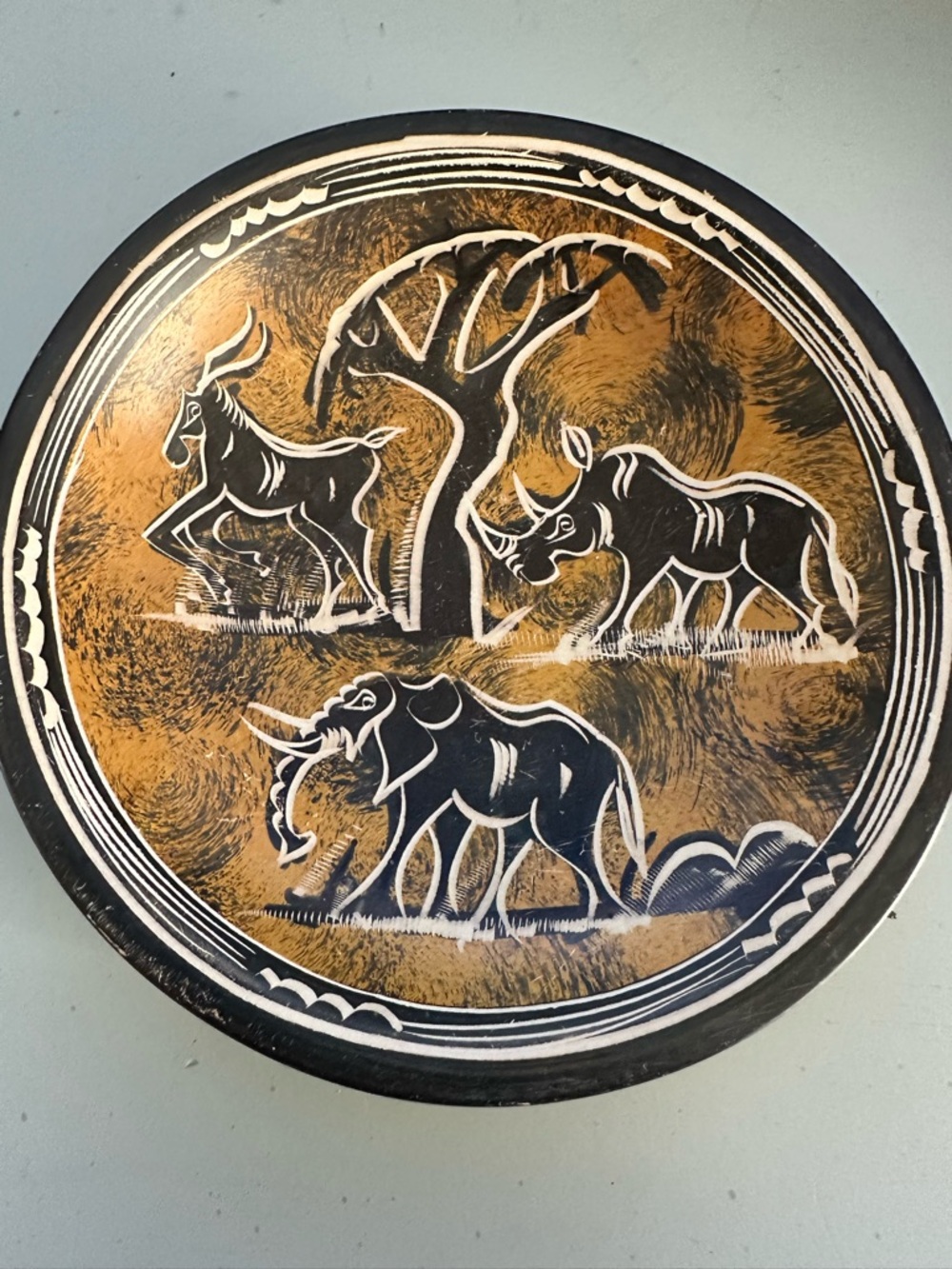 Soapstone Bowl or Plate with African Savannah Animals